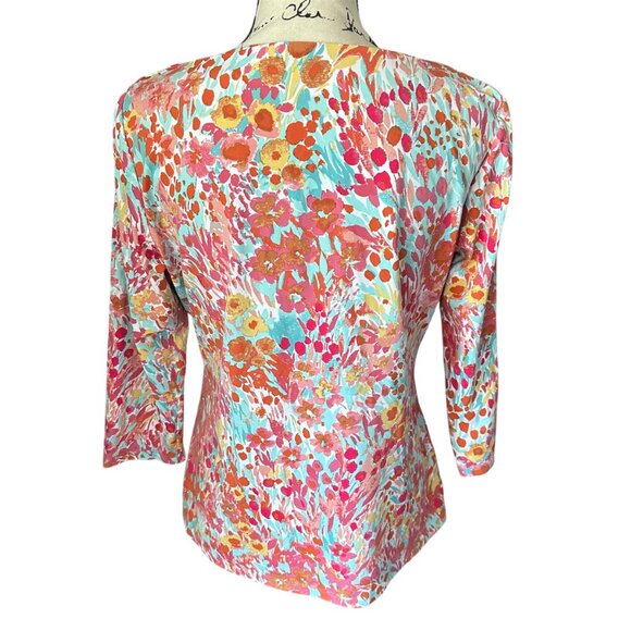 J. Mclaughlin Catalina Cloth 3/4 Sleeve Crewneck Floral Top Size Large Pastel - Picture 2 of 4